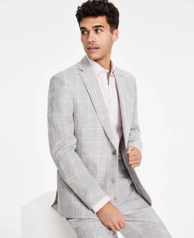 Bar Iii Men's Slim-fit Linen Suit Jackets, Created For Macy's In Grey Plaid