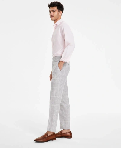 Bar Iii Men's Slim-fit Linen Suit Pants, Created For Macy's In Grey Plaid