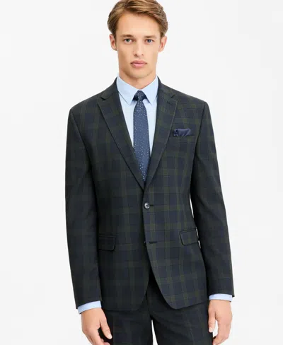 Bar Iii Men's Slim-fit Green Tartan Suit Separates Jacket, Macy's Exclusive In Blue