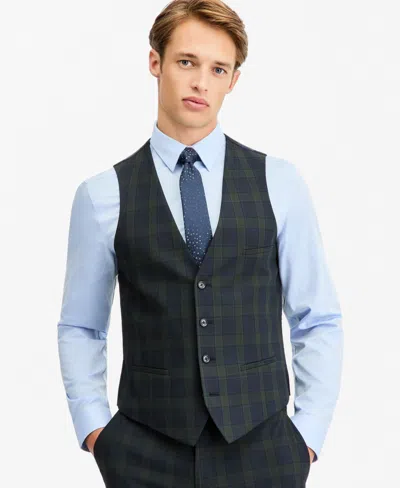 Bar Iii Men's Slim-fit Green Tartan Suit Separates Vest, Macy's Exclusive In Blue