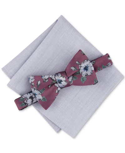 Bar Iii Men's Sondley Floral Bow Tie & Soli Pocket Square Set, Created For Macy's In Red