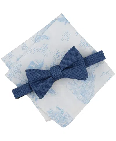 Bar Iii Men's Textured Bow Tie & Seaside Pocket Square Set, Created For Macy's In Denim