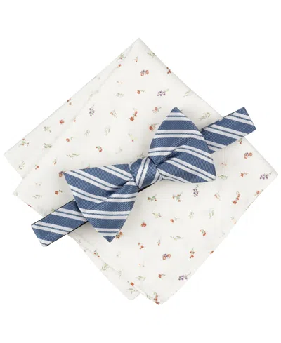 Bar Iii Men's Varsity Stripe Bow Tie & Floral Pocket Square Set, Exclusively At Macy's In Blue