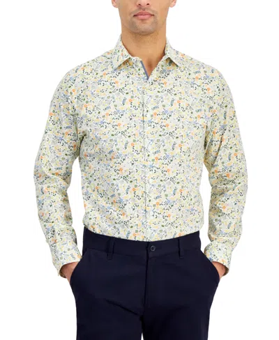 Bar Iii Men's Water Floral Dress Shirt, Created For Macy's In White Apricot