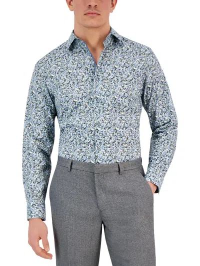 Bar Iii Mens Floral Print Cotton Button-down Shirt In Blue