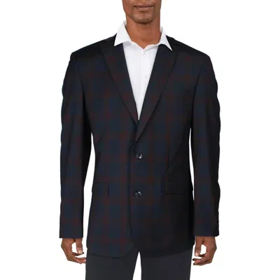 Bar Iii Mens Plaid Wool Two-button Blazer In Black