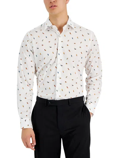 Bar Iii Mens Printed Cotton Button-down Shirt In White