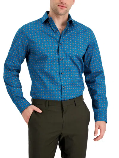 Bar Iii Mens Printed Stretch Button-down Shirt In Blue