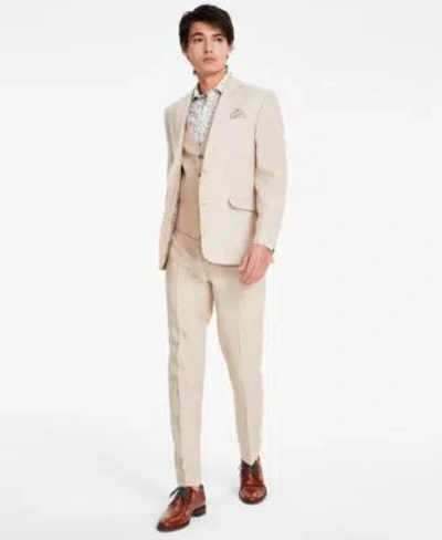 Bar Iii Mens Slim Fit Linen Suit Separates Created For Macys In Tan Pinstripe