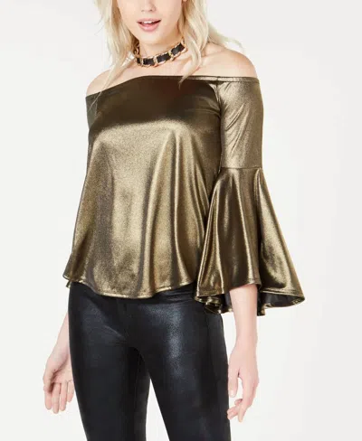 Bar Iii Off The Shoulder Top In Gold In Green