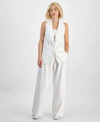 Bar Iii Petite Button Front Sleeveless Blazer Wide Leg Pants Created For Macys In Palmetto