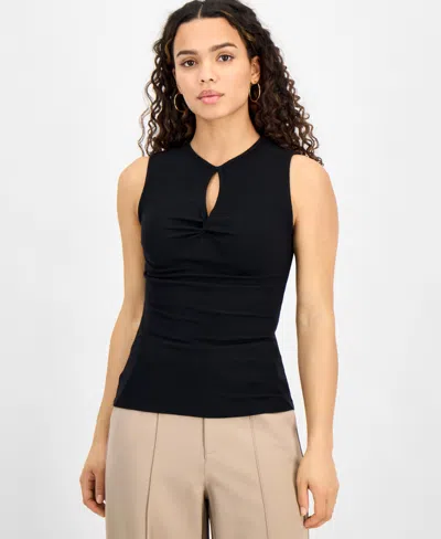 Bar Iii Petite Cutout Ribbed Sleeveless Top, Exclusively At Macy's In Deep Black