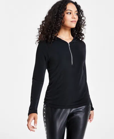 Bar Iii Petite Half-zip Hoodie, Created For Macy's In Deep Black