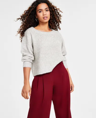 Bar Iii Petite Metallic Crewneck Sweater, Created For Macy's In Silver