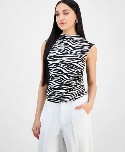 Bar Iii Petite Printed Ruched-side Mock-neck Top, Exclusively At Macy's