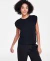 BAR III PETITE RUCHED-SHOULDER CAP-SLEEVE KNIT TOP, CREATED FOR MACY'S