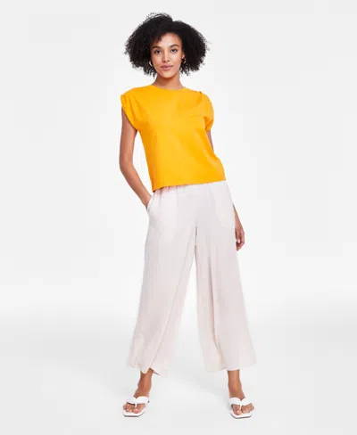 Bar Iii Petite Ruched-shoulder Cap-sleeve Knit Top, Created For Macy's In Fruity Orange