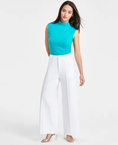 Bar Iii Petite Seamed Wide-leg Ponte Pants, Created For Macy's In Bright White