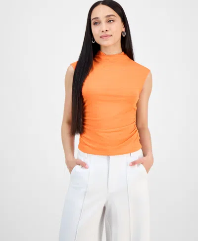 Bar Iii Petite Side-ruched Mock-neck Sleeveless Top, Created For Macy's