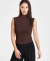 Bar Iii Petite Side-ruched Mock-neck Sleeveless Top, Created For Macy's
