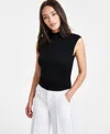 BAR III PETITE SIDE-RUCHED MOCK-NECK SLEEVELESS TOP, CREATED FOR MACY'S