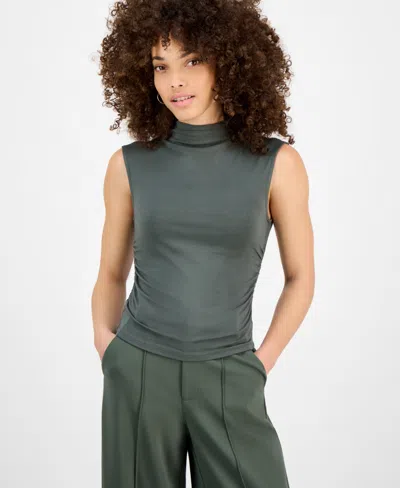 Bar Iii Petite Side-ruched Mock-neck Sleeveless Top, Created For Macy's In Palmetto