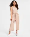 Bar Iii Petite Sleeveless Belted Crewneck Jumpsuit, Created For Macy's In Latte Cafe