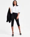 Bar Iii Petite Solid Zipper-hem Ponte Capri Pants, Exclusively At Macy's In Deep Black