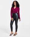 Bar Iii Petite Studded Faux-leather Leggings, Created For Macy's In Deep Black