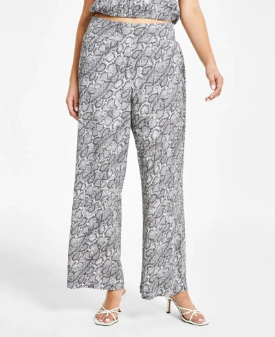 Bar Iii Petite Textured Animal-print Wide-leg Pants, Created For Macy's In Jess Snake