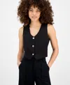 Bar Iii Petite V-neck Button-front Cropped Vest, Exclusively At Macy's In Deep Black