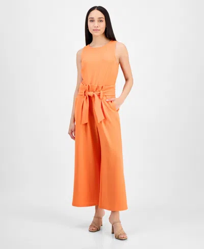 Bar Iii Petite Women's Sleeveless Crewneck Tie-waist Jumpsuit, Created For Macy's