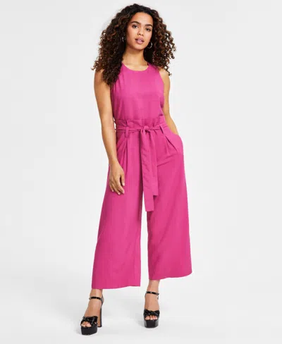 Bar Iii Petite Women's Sleeveless Crewneck Tie-waist Jumpsuit, Created For Macy's
