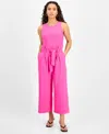 Bar Iii Petite Women's Sleeveless Crewneck Tie-waist Jumpsuit, Created For Macy's In Pinkadelic