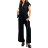 Bar Iii Petites Womens Crossover Polyester Jumpsuit In Black