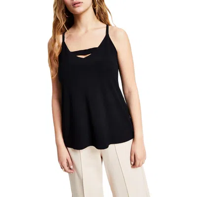 Bar Iii Petites Womens Cut-out Sleeveless Tank Top In Black