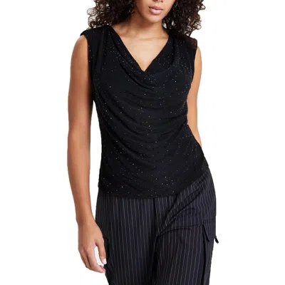 Bar Iii Petites Womens Embellished Polyester Blouse In Black