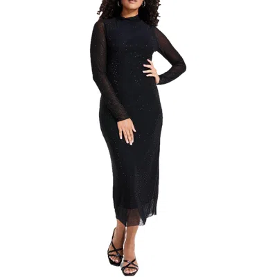 Bar Iii Petites Womens Embellished Polyester Midi Dress In Black