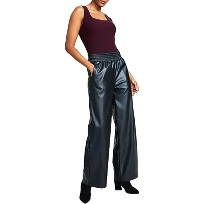 Bar Iii Women's Faux-leather Wide-leg Pants, Created For Macy's In Deep Black