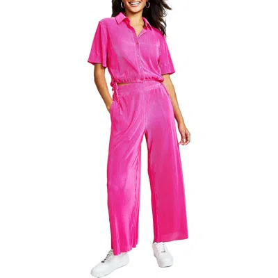 Bar Iii Petites Womens Pocket Polyester Wide Leg Pants In Pink
