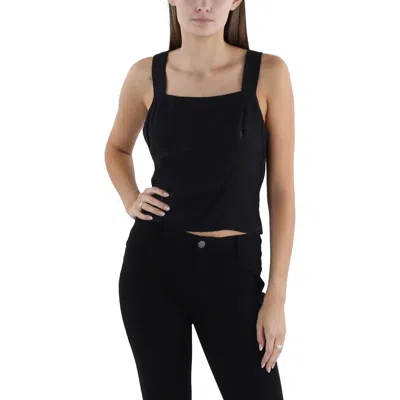 Bar Iii Petites Womens Smocked Square Neck Tank Top In Black
