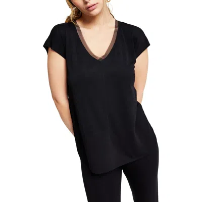 Bar Iii Petites Womens V Neck Casual Blouse In Black