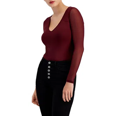 Bar Iii Petites Womens V Neck Mesh Inset Pullover Top In Multi