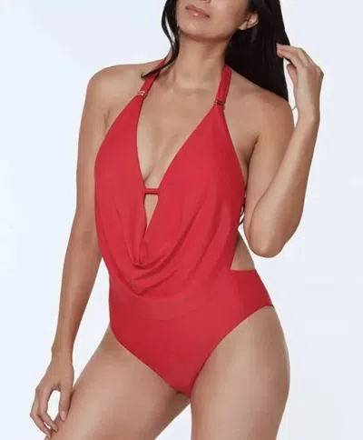 Bar Iii Plunging Cowl-neck Halter Tankini Swim Top In Paradise Pink In Red