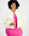 Bar Iii Plus Size Bubble-hem Twill Cargo Jacket, Exclusively At Macy's In Ivory Cloud