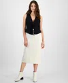 Bar Iii Women's Gold-tone-button Slit-back Midi Skirt, Exclusively At Macy's In Ivory Cloud