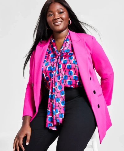 Bar Iii Plus Size Compression Faux Double-breasted Blazer, Created For Macy's In Jazz Berry