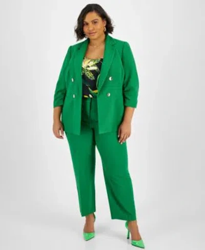 Bar Iii Plus Size Faux Double Breasted Jacket Cowlneck Top Pants Created For Macys In Coral Rose