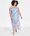 BAR III TRENDY PLUS SIZE FLORAL-PRINT RUFFLED MAXI DRESS, CREATED FOR MACY'S