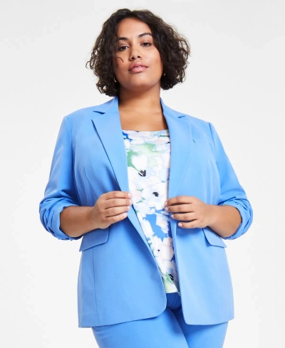 Bar Iii Plus Size One-button Long-sleeve Blazer, Created For Macy's In Delft Blue
